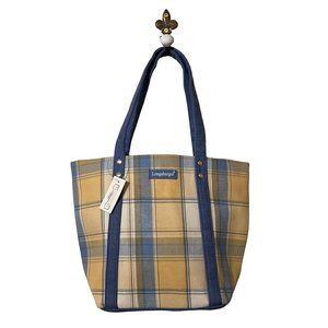 Longaberger Homestead Cornflower Blue Yellow Plaid Small Tote NWT